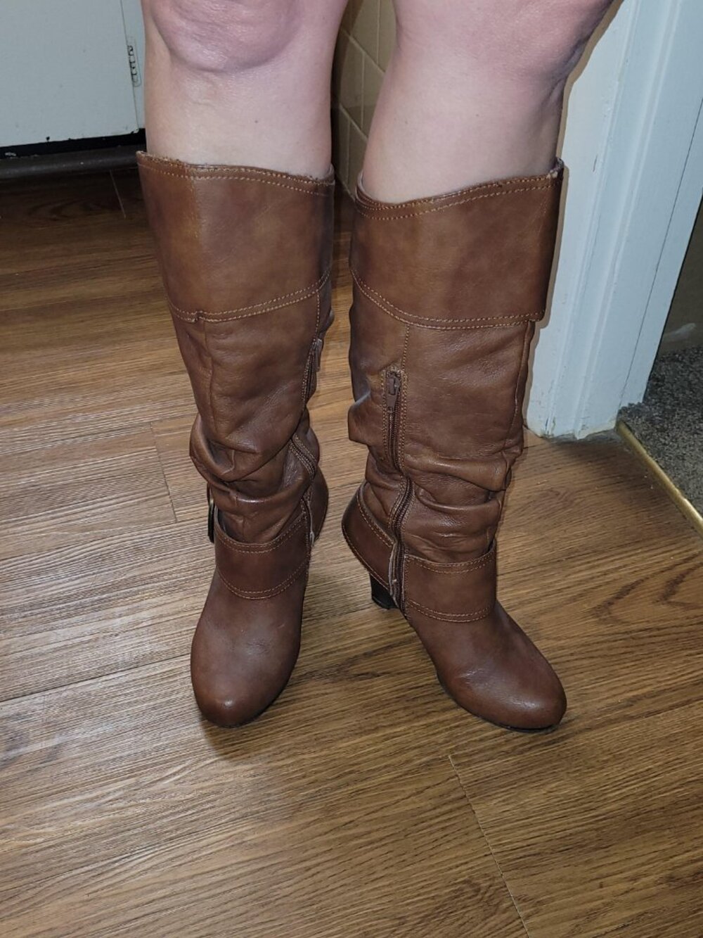 Naughty Monkey slouchy knee-high wedged boots, brown, size 6.5